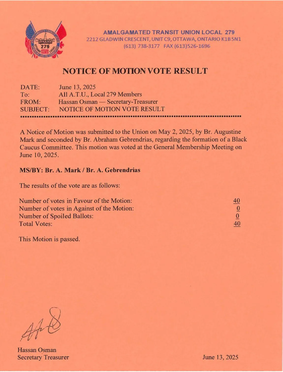 Notice of Motion Result
