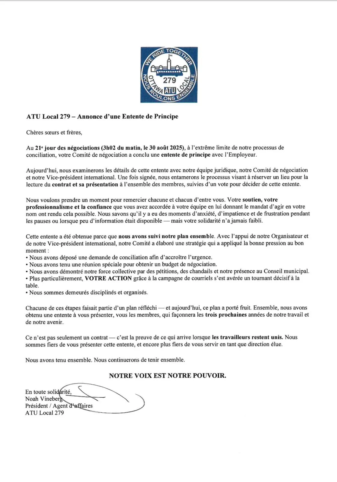 Tentative Agreement Announcement FR