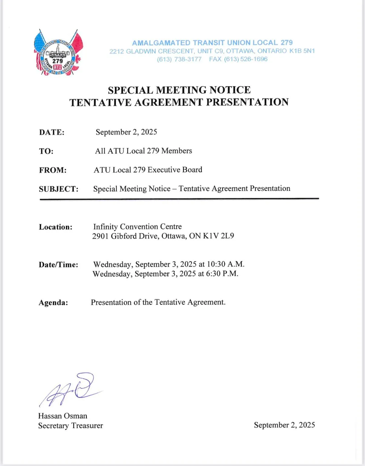 Special Meeting Notice - Tentative Agreement Presentation